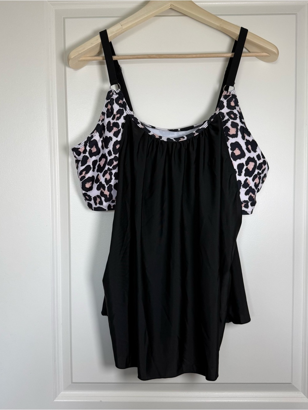4XL Black Blouson Tankini Swim Top Leopard Print Plus Size